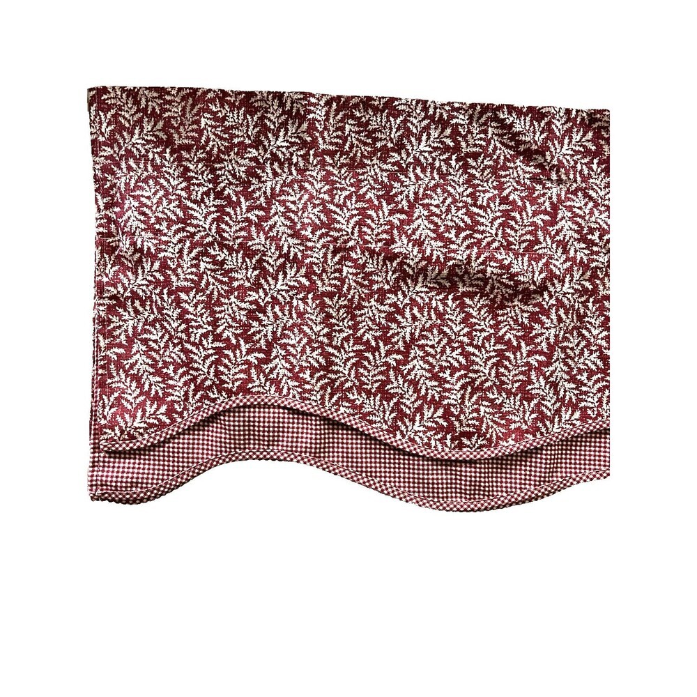 Waverly Valance Curtain Red Gingham Floral Leaves Print Layered 77 x 17" Cottage